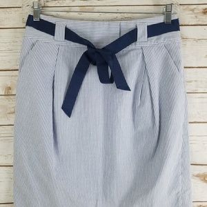 CUTE Anthropologie Navy Striped and Belted Skirt